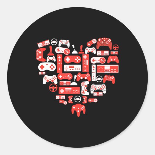 Sticker Rond Jeu Vidéo Valentines Day pour garçons Enfants Adol (Devant)