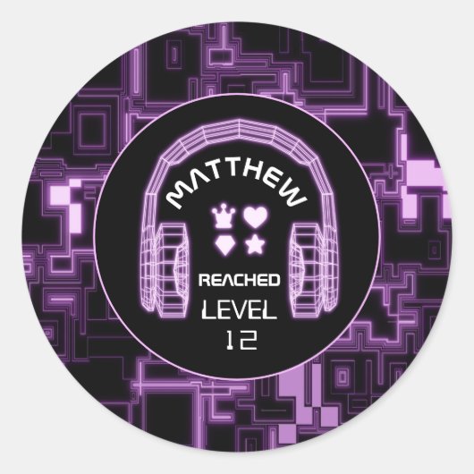 Sticker Rond Jeu Vidéo Violet Jeu Casques Partie (Devant)