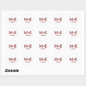 Sticker Rond Jeune couple initiale rouge et date (Feuille)