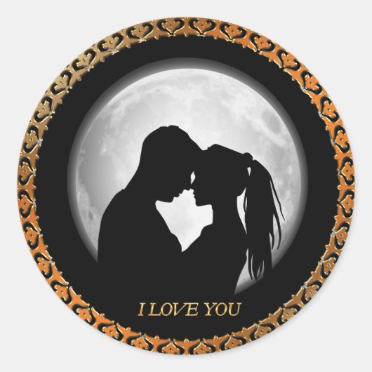 Sticker Rond Jeune couple noir silhouette s'embrasser (Devant)
