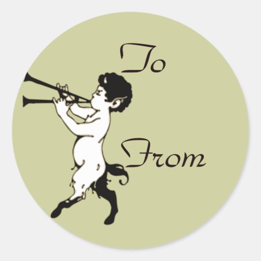 Sticker Rond Jeune Faun Avec Double Flûte (Devant)