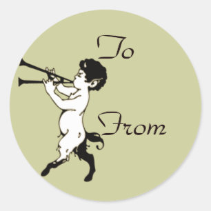 Sticker Rond Jeune Faun Avec Double Flûte
