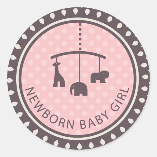 Sticker Rond Jeune Fille Bébé Mignonne Avec Jouets Animaux (Devant)