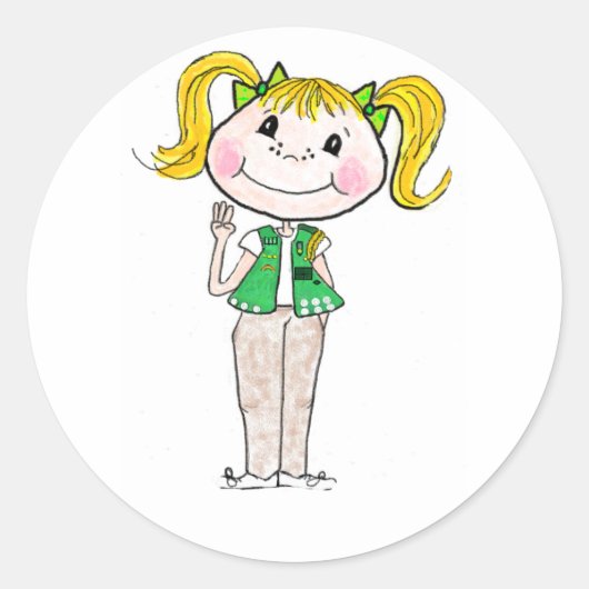 Sticker Rond Jeune fille scout tenant sa promesse (Devant)