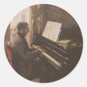 Sticker Rond Jeune Homme au piano de Gustave Caillebotte