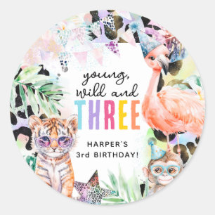 Sticker Rond Jeune, Sauvage & Trois Animaux de Safari 3ème Anni