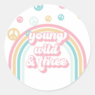 Sticker Rond Jeune Sauvage Trois Été Rétro Arc-en-ciel