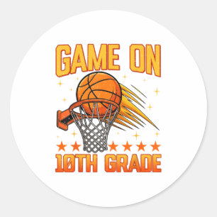Sticker Rond Jeux Amusants Sur 10e Année Basketball Premier Jou