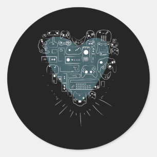 Sticker Rond Jeux Rétro Coeur Manettes De Jeux Video Joueur
