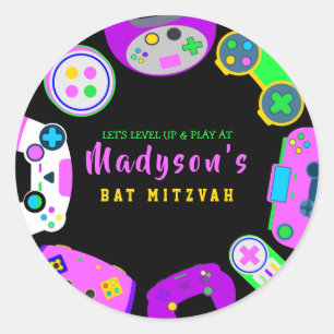Sticker Rond JEUX VIDÉO JEU Fille Bat mitzvah