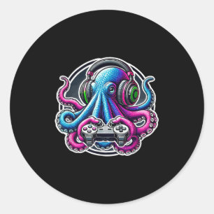 Sticker Rond Jeux Vidéo Octopus Drôle Joueur Amoureux Octopus G