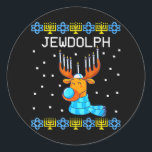 Sticker Rond Jewdolph Ugly Hanoukka Reindeer Menorah Chanukah<br><div class="desc">Jewdolph Ugly Hanoukka Reindeer Menorah Chanukah</div>