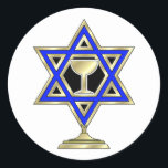 Sticker Rond Jewish Star<br><div class="desc">Jewish toxits and venft ideas featuring beautiful Jewish Star of David with a wine glass in the center.</div>