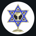 Sticker Rond Jewish Star<br><div class="desc">Jewish toxits and venft ideas featuring beautiful Jewish Star of David with a wine glass in the center.</div>