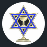 Sticker Rond Jewish Star<br><div class="desc">Jewish toxits and venft ideas featuring beautiful Jewish Star of David with a wine glass in the center.</div>