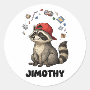 Sticker Rond Jimothy, le raton laveur drôle poubelle