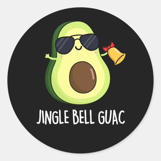 Sticker Rond Jingle Bell Guac Amusant Avocado Pun Dark BG (Devant)