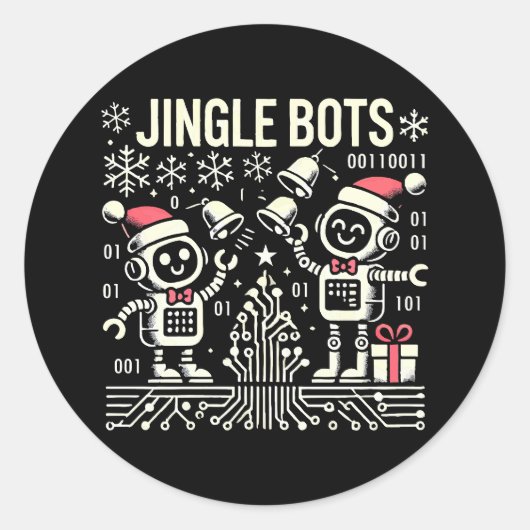 Sticker Rond Jingle Bots Festive Robots de vacances avec chapea (Devant)
