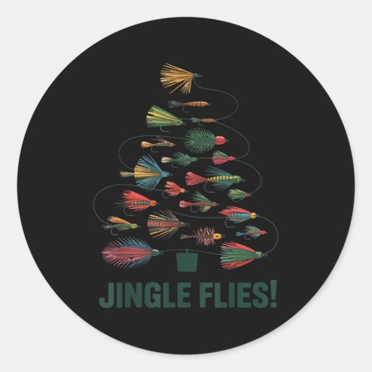 Sticker Rond Jingle Flies Funny Fly Fishing Lure Christmas Paja (Devant)