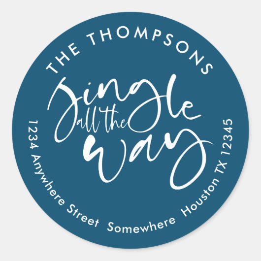 Sticker Rond Jingle Tout le chemin Nom Adresse Blanc Turquoise (Devant)