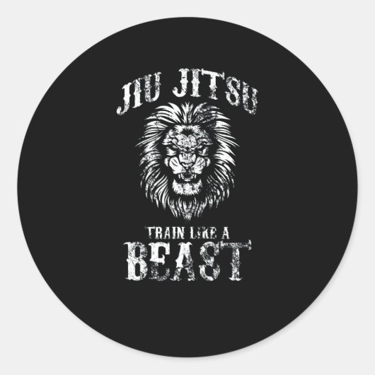 Sticker Rond Jiu Jitsu Train comme une bête BJJ détenue (Devant)