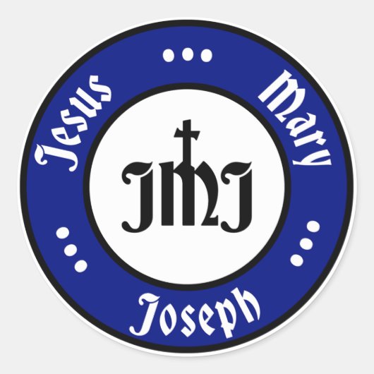 Sticker Rond JMJ : Jésus, Marie, Joseph Logo (Bleu) (Devant)