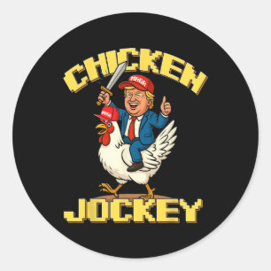 Sticker Rond Jockey de poulet Trump Mème amusant
