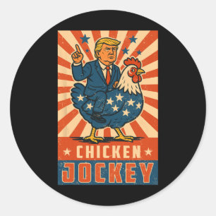 Sticker Rond Jockey de poulet Trump Mème amusant 10