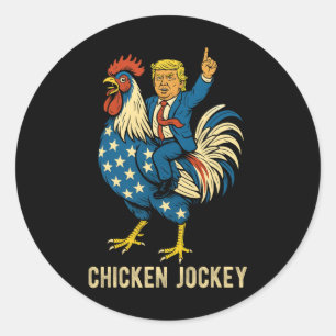 Sticker Rond Jockey de poulet Trump Mème amusant 7