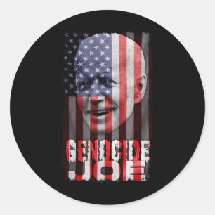 Sticker Rond Joe Biden Génocide Anti Biden Drapeau Américain Va