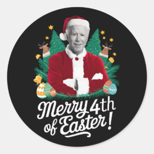 Sticker Rond Joe Biden Noël Père Noël Joyeux 4ème Noël Pâques