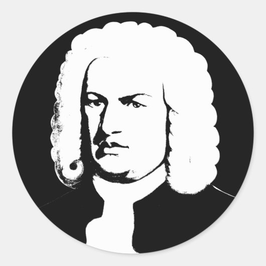 Sticker Rond Johann Sebastian Bach abstrakt in Schwarz und weiß (Devant)