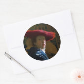 Sticker Rond Johannes Vermeer - Fille avec un Casquette rouge (Enveloppe)