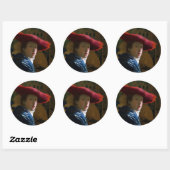 Sticker Rond Johannes Vermeer - Fille avec un Casquette rouge (Feuille)