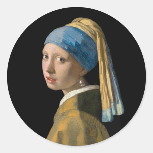 Sticker Rond Johannes Vermeer - Fille avec une oreille perle (Devant)