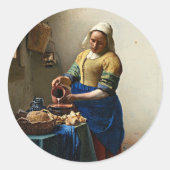 Sticker Rond Johannes Vermeer, La Milkmaid. (Devant)