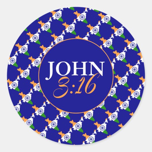Sticker Rond JOHN 3:16 Écriture chrétienne INDIA DRAPEAU Bleu (Devant)