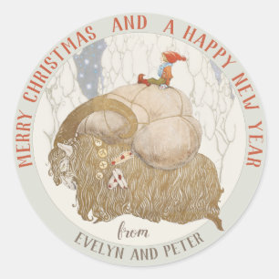 Sticker Rond John Bauer Christmas Yule chèvre Julbocken CC1028