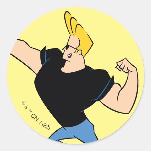 Sticker Rond Johnny Bravo Flexing (Devant)