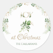 Sticker Rond Joie À Noël Tropical Green Palm Feuille (Devant)