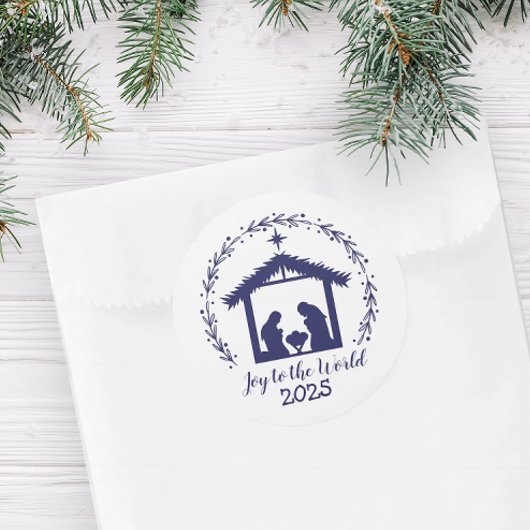 Sticker Rond Joie au Monde Bleu Nativité Classic Stick rond