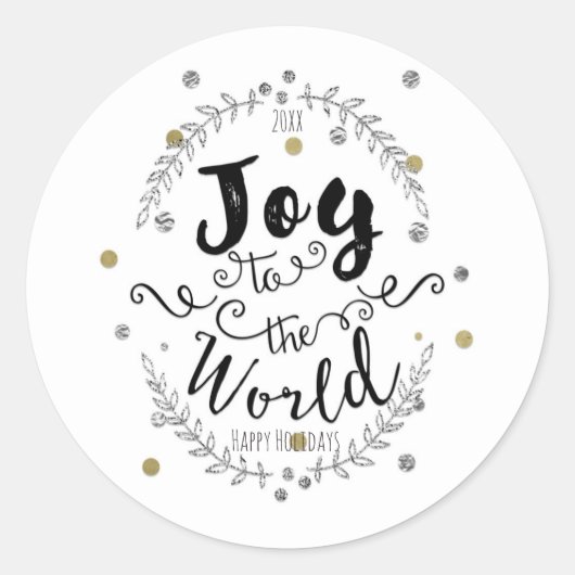 Sticker Rond Joie au monde Rustic Silver Gold Holiday (Devant)