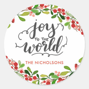 Sticker Rond Joie Au Monde Wreath de vacances manuscrit