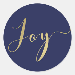 Sticker Rond JOIE Bleue & Or JOIE Fête Nouvel An Noël