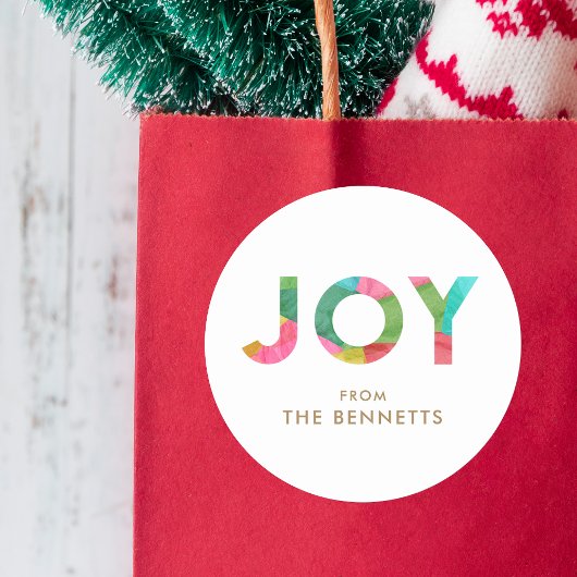 Sticker Rond JOIE colorée moderne Noël personnalisé