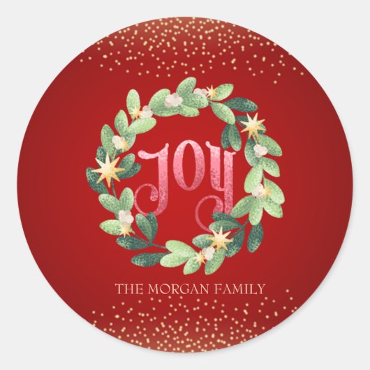 Sticker Rond Joie,Couronne de Noël (Devant)