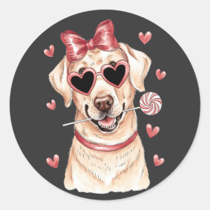 Sticker Rond Joie de la Saint-Valentin Labrador Retriever Sucet