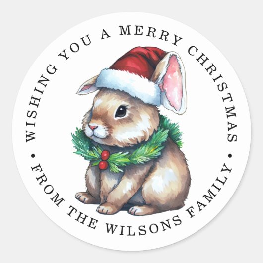 Sticker Rond Joie de lapin Noël mignon classique collant rond (Devant)