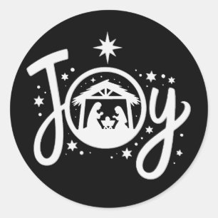 Sticker Rond Joie de Noël chrétienne Jésus Scène de la Nativité