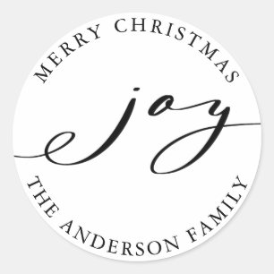 Sticker Rond Joie de Noël Elégante Noir & Blanc Vacances